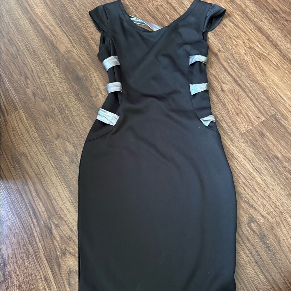 Elegant (open back) Black Dress with Silver Accent straps on back